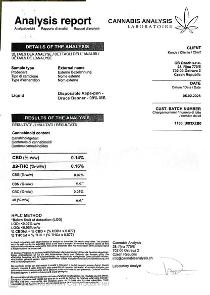 Analysrapport för Magic Sauce Bruce Banner Vape 2 ml